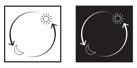Day And Night Cycle Icon. Sun And Moon With Arrows Representing Time Transition Glyph Symbol. Daytime And Night time Change. Isolated on white and black background. Vector illustration. EPS 10