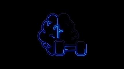 Blue Neon Outline of a Brain and Dumbbell on Black Background fitness exercise