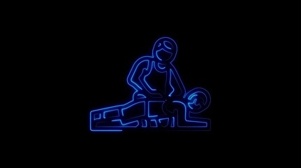 Blue Neon Outline Icon of a Person Giving a Massage on a Black Background therapy wellness