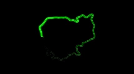 Cambodia Map Outline Neon Green Light Effect on Black Background country geography