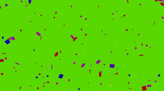 Colorful confetti falling against a bright green background for celebrations and parties party green screen