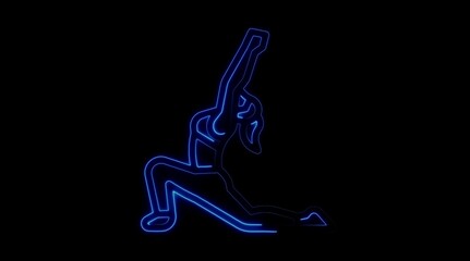 Neon Blue Outline of a Person in a Yoga Warrior Pose Keywords: yoga, fitness, exercise, flexibility, stretching, pose, warrior pose, asana, meditation, wellness, health, sport, recreation