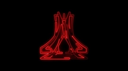 Red Neon Abstract Geometric Shape on Black Background bright