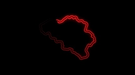 Red neon outline of the map of Bosnia and Herzegovina on a black background Keywords: Bosnia and Herzegovina, map, outline, neon, red, geography, country, Europe, symbol, icon, digital, graphic