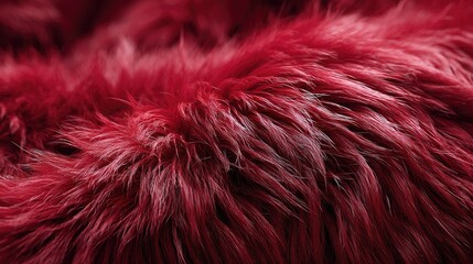 Fototapeta premium Close-up of deep red, fluffy faux fur with detailed texture