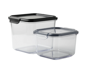 Two clear square food containers, varying sizes