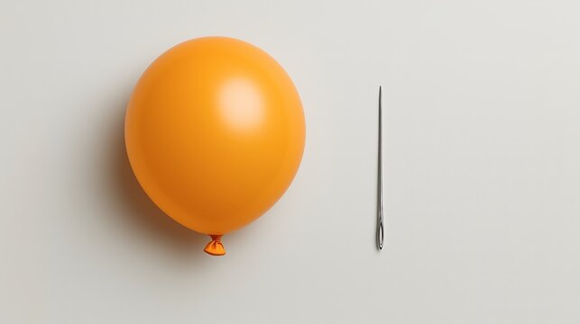 balloon & needle, financial, economic bubble, market crash, inflation, recession, bursting debt crisis. stress, anxiety, edge of breakdown, critical turning point. imminent danger, Minimalist 