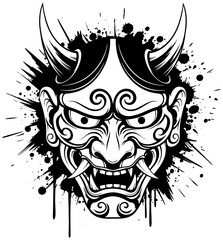 Powerful Oni mask design with dynamic splash effect for striking visual impact art