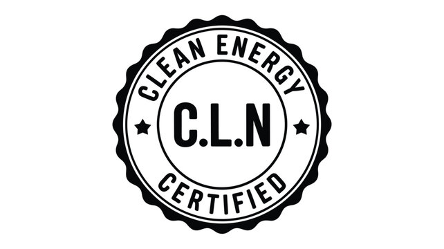 Clean energy certified emblem with cln acronym and stars symbolizing sustainability and eco friendly practices