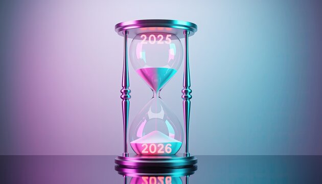 Hourglass with colored sand against a gradient backdrop