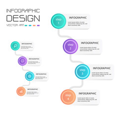 An infographic design vector art template featuring a sequential flow with five distinct steps. Each step includes text areas for detailed information.