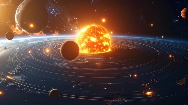 Solar System Animation: Planets Orbiting Sun in Space