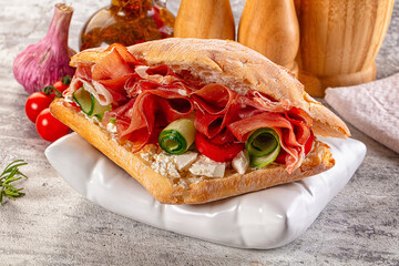 Sandwich with ciabatta and jamon