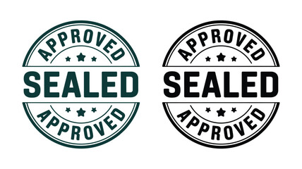 Two oval stamps showing approved sealed text with stars and lines in green and black