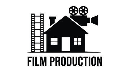 Fototapeta premium Creative film production studio represented by a house with a film reel and vintage camera