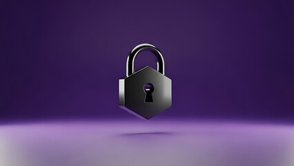 3d rendering of a metallic padlock floating against a purple background