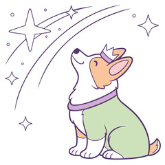 Cute SVG of a Peaceful Corgi in Aurora Glow colors, featuring with a tiny crown in a Aurora Glow setting