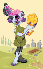 Horror cartoon version of the Page of Pentacles. Vector illustration.
