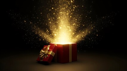 Unwrap the Magic this Season Red Gift Box Exploding with Golden Sparkling Lights to Celebrate the Holidays and Delight Loved Ones