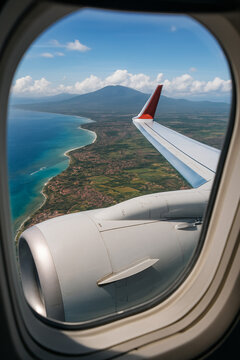 photo from an airplane, with a view of a bali, indonesia