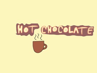 Cute hot chocolate illustration with playful hand-drawn lettering and warm pastel background, perfect for café menus, winter drink posters, cozy designs, and social media content.
 