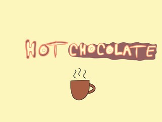 Cute hot chocolate illustration with playful hand-drawn lettering and warm pastel background, perfect for café menus, winter drink posters, cozy designs, and social media content.
 