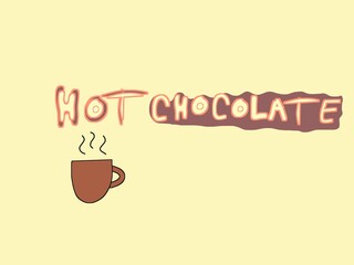 Cute hot chocolate illustration with playful hand-drawn lettering and warm pastel background, perfect for café menus, winter drink posters, cozy designs, and social media content.
 
