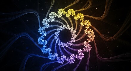 Colorful Crystalline Spiral Vortex on a Dark Background.