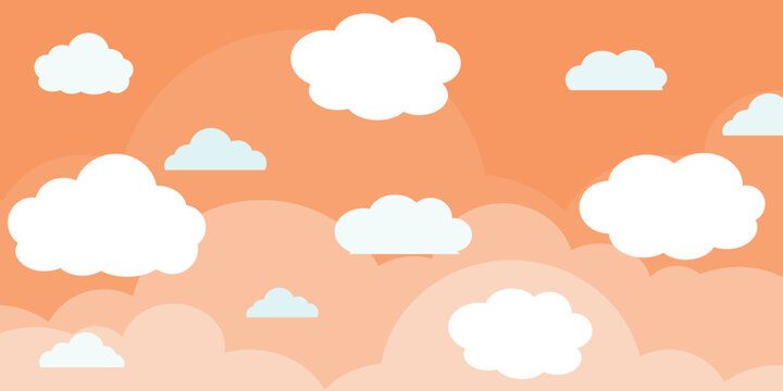 Cute pink sky illustration with cloud bubbles. Nature scenery theme	
