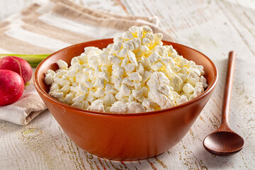 Grain cottage cheese in the bowl