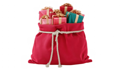 Festive pink bag filled with wrapped gift packages, created AI, PNG
