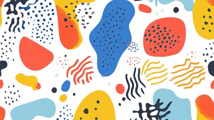 Vibrant Abstract Organic Shapes and Dots Seamless Pattern.