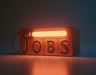 Wooden cube with search bar connected with letters jobs represents job search and business recruitment concept Hiring (applying for job interviewing)  employee business recruitment interview ca