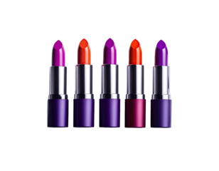 Five lipsticks, alternating shades on black backdrop
