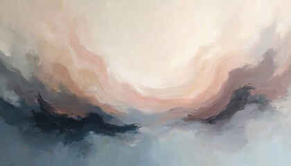 Naklejka na ściany i meble Oil paint style texture background in soft neutral colours. Grunge pattern art design. Abstract wave, sand, fabric illustration. Smooth pastel backdrop. Concept for banner web template. Calm sunrise.