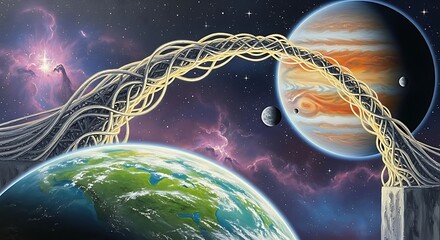 Cosmic Connection - Earth and Jupiter Linked by Energy Streams.
