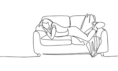Continuous Line Drawing of Person Relaxing on Couch