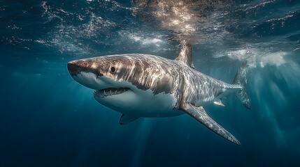 Naklejka premium Great white shark swimming water surface illustrator