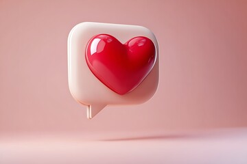 Glossy 3D Red Heart Notification Icon on Soft Pink Background for Social Media Marketing Love Concept and Digital Communication Graphics