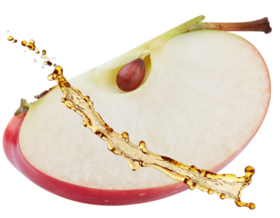 Apple slice with splash on black