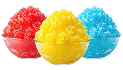 Three colorful shaved ice bowls