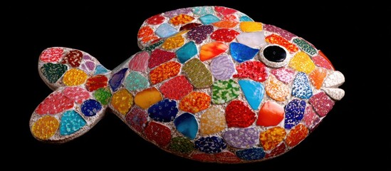 Fototapeta premium Colorful mosaic fish art on black background.