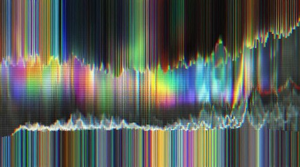 Horizontal glitch waves of neon light moving across screen like audio spectrum or seismic graph perfect energetic background for music channels podcast branding technology intros and dynamic