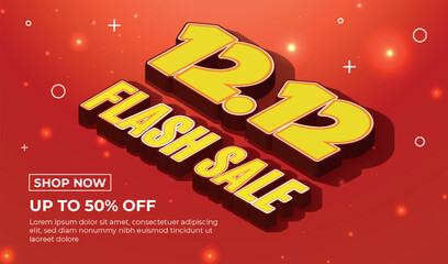 12.12 Global Shopping Festival Flash Sale Banner Template with 3D Isometric Text