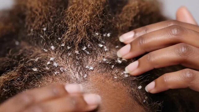 Close-up of Scalp With Dandruff and Hands Gently Massaging Product Into Hair