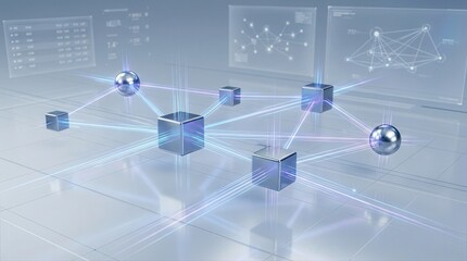 Futuristic Data Network Connectivity Blockchain Concept with Digital Information Exchange and AI