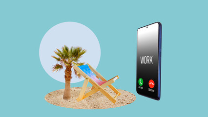 Digital nomad and remote work concept. Vacation Interrupted by Work Call Metaphor. Freelancer lifestyle and workation