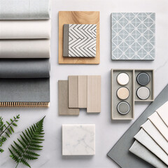 Interior Design Elements: A curated selection of interior design elements, showcasing textures, patterns, and materials for creating a harmonious and stylish space.