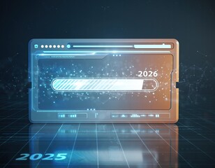 Glowing tech display with progress bar for year 2026