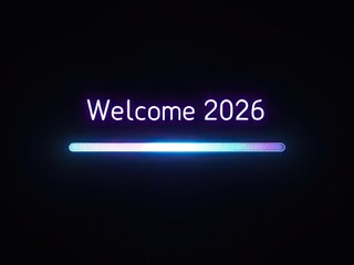 Welcome 2026 new year neon sign glowing on dark background